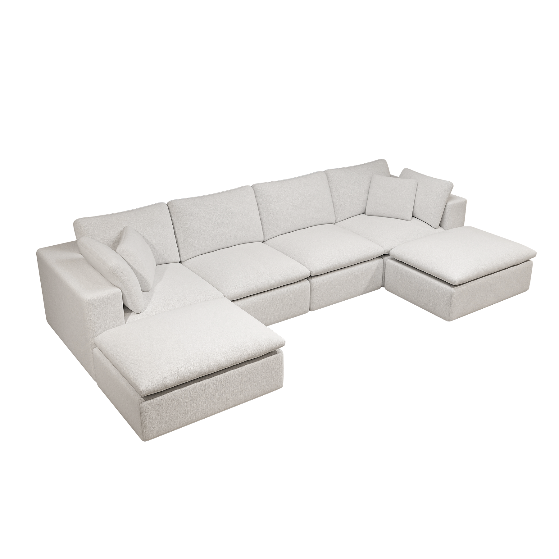 Modular Sectional Sofa - Plush Corduroy Fabric White.