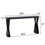 Dimension diagram of modern black console table showing 58.3-inch length, 11.8-inch depth, and 31-inch height.