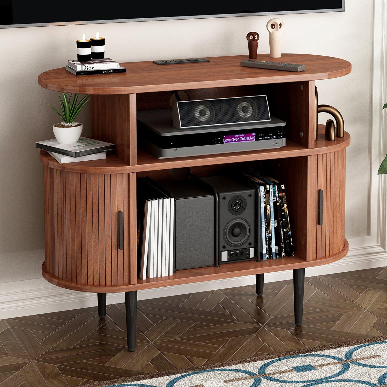 Mid Century Modern Record Player Stand with Charging Station.