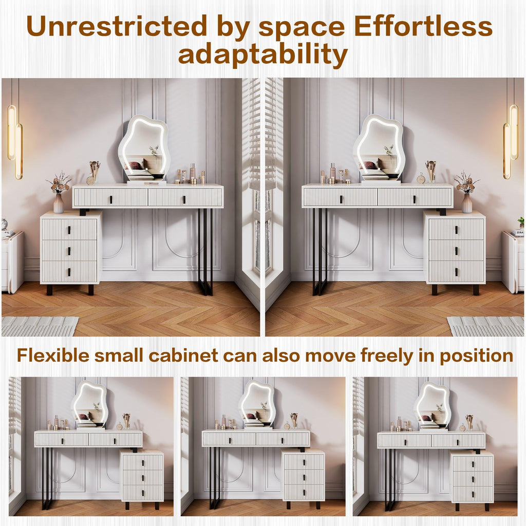 Adjustable Length Vanity with LED Mirror - Modern Makeup Table.