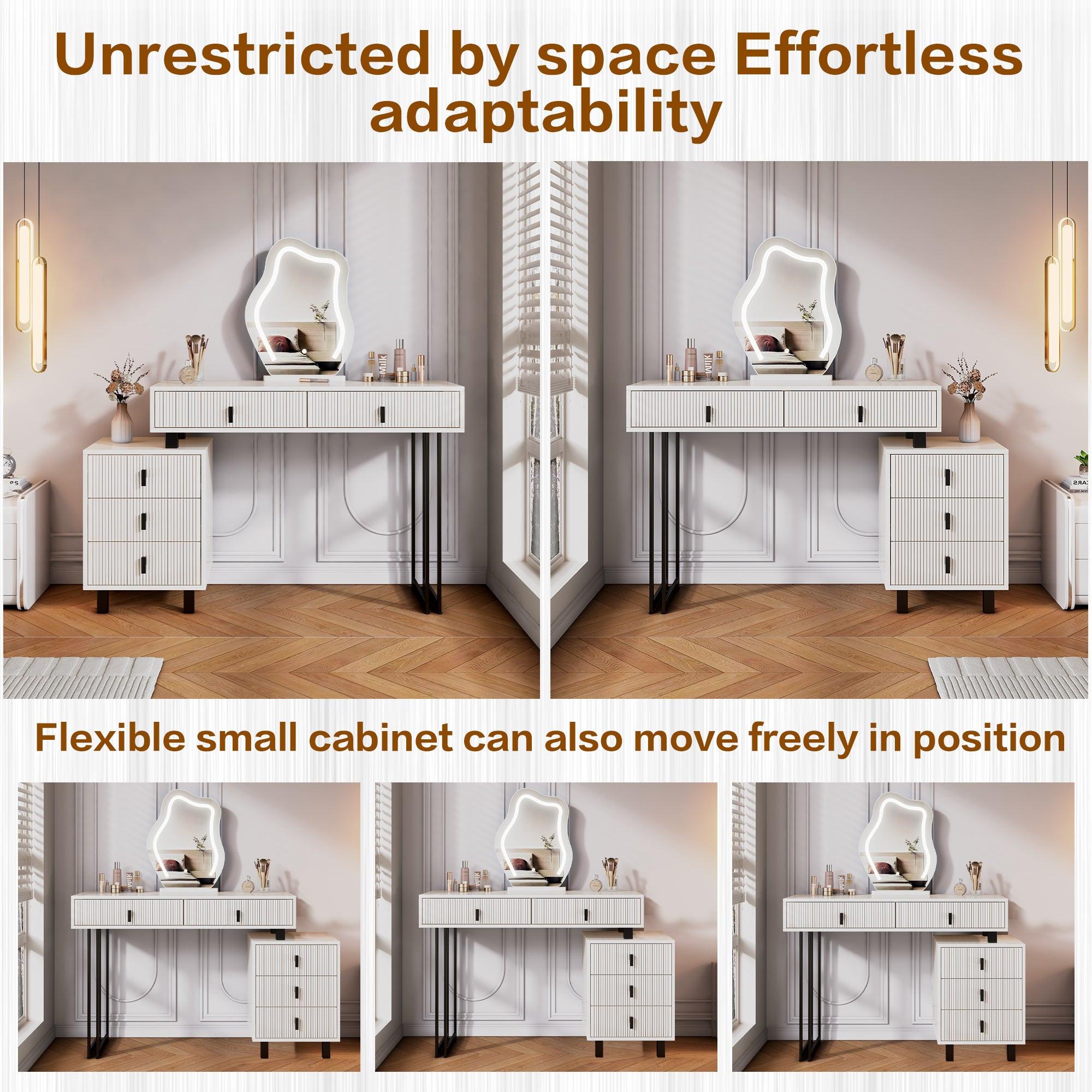 Adjustable Length Vanity with LED Mirror - Modern Makeup Table.