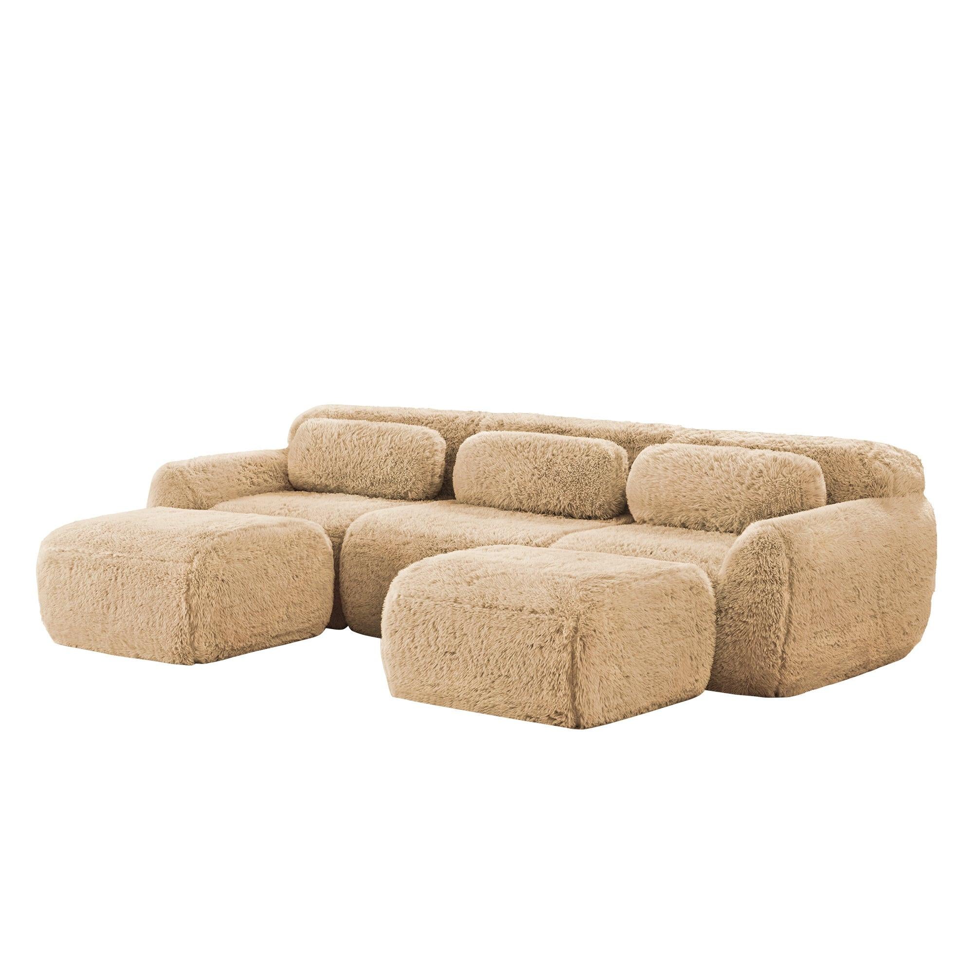 Versatile U-Shaped Sofa with Plush Fabric & Modular Design.