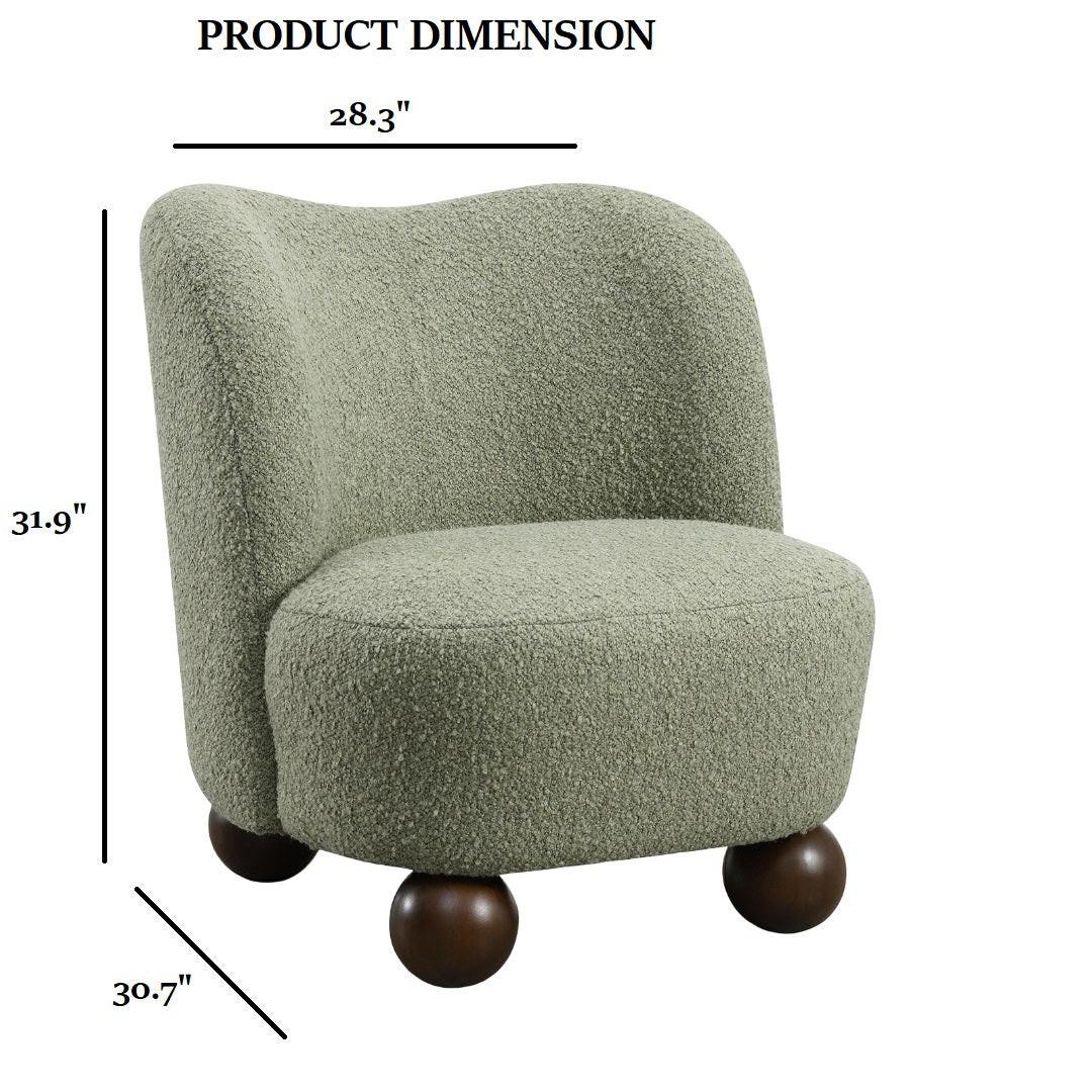 Green Boucle Fabric Accent Chair with Ball Feet.
