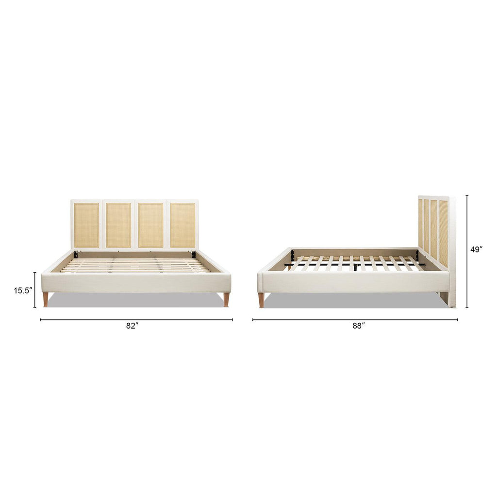 Toscana King Upholstered Cane Bed, Antique White.