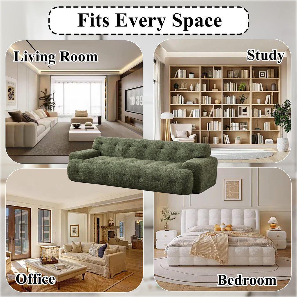 Chenille Button-Tufted Three-Seater Sofa for Comfort.