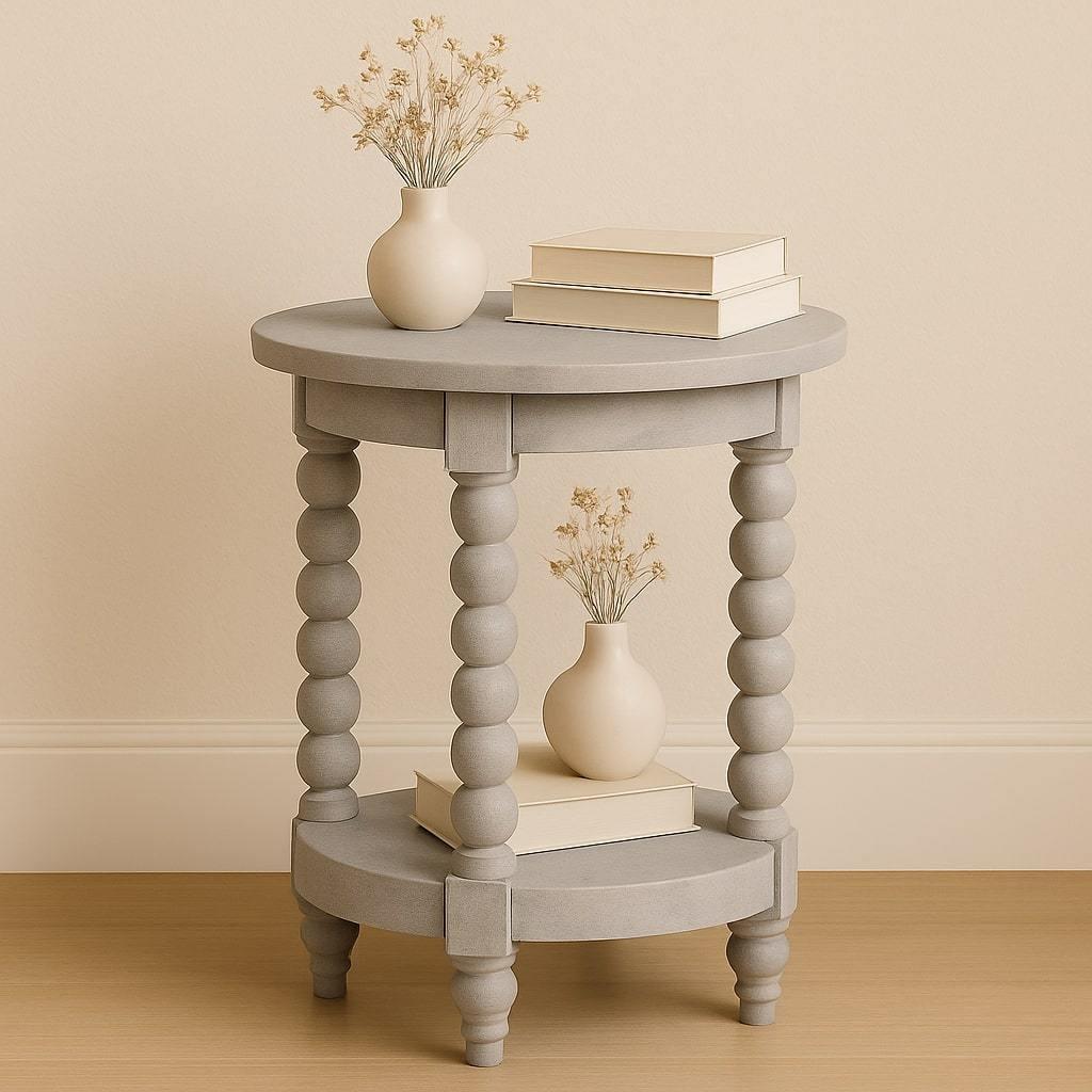 Wood Ellsworth Round Side Table - Acid Wash Finish.