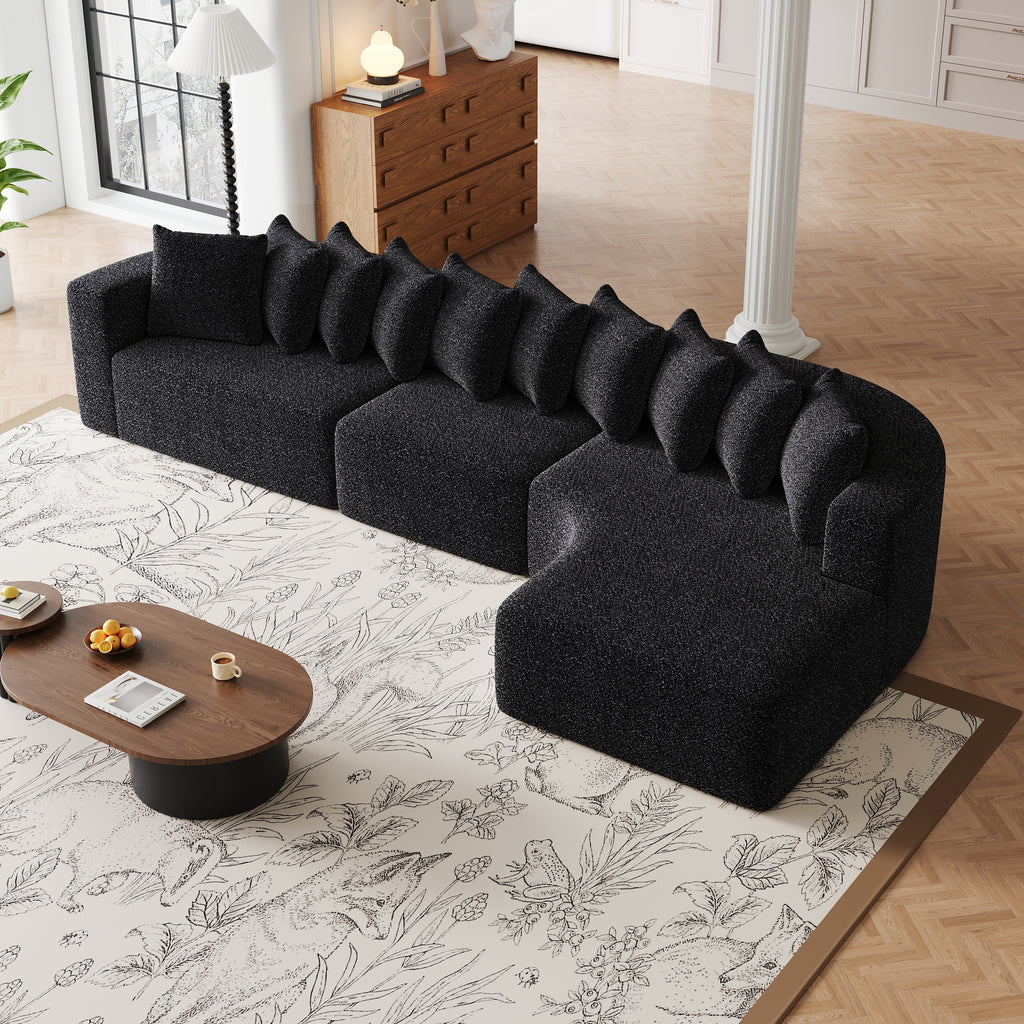 Chenille Sectional Sofa - Modular L-Shaped Sofa with 10 pillows and curved design, shown from an elevated angle in a modern living room.