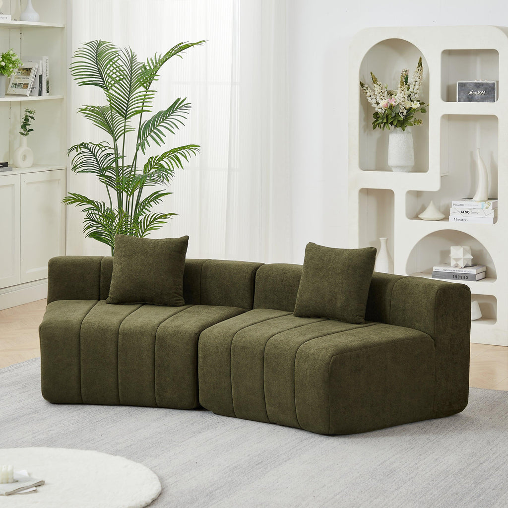 Chenille Curved Sectional Sofa with 2 Pillows.