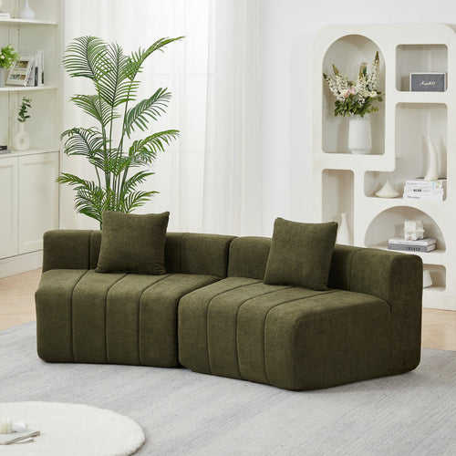 Chenille Curved Sectional Sofa with 2 Pillows.