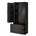 72' Modern Fluted Kitchen Pantry Cabinet with 2 Large Drawers & 8-Door Spice Rack, Freestanding Storage Organizer for Bathroom, Dining Room, Office, Entryway, Black