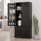 72' Modern Fluted Kitchen Pantry Cabinet with 2 Large Drawers & 8-Door Spice Rack, Freestanding Storage Organizer for Bathroom, Dining Room, Office, Entryway, Black