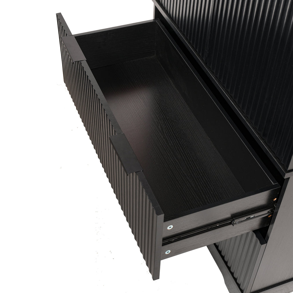 72' Modern Fluted Kitchen Pantry Cabinet with 2 Large Drawers & 8-Door Spice Rack, Freestanding Storage Organizer for Bathroom, Dining Room, Office, Entryway, Black