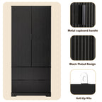 72' Modern Fluted Kitchen Pantry Cabinet with 2 Large Drawers & 8-Door Spice Rack, Freestanding Storage Organizer for Bathroom, Dining Room, Office, Entryway, Black