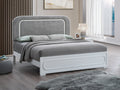 Milan White Wood King Bed with Fabric Headboard and LED Lighting