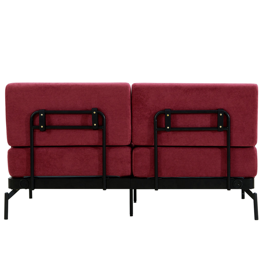 Modern Loveseat Sofa 59' Sofa Couch 2-Seater with USB Ports, Unique Cylindrical Armrests, Red Chenille