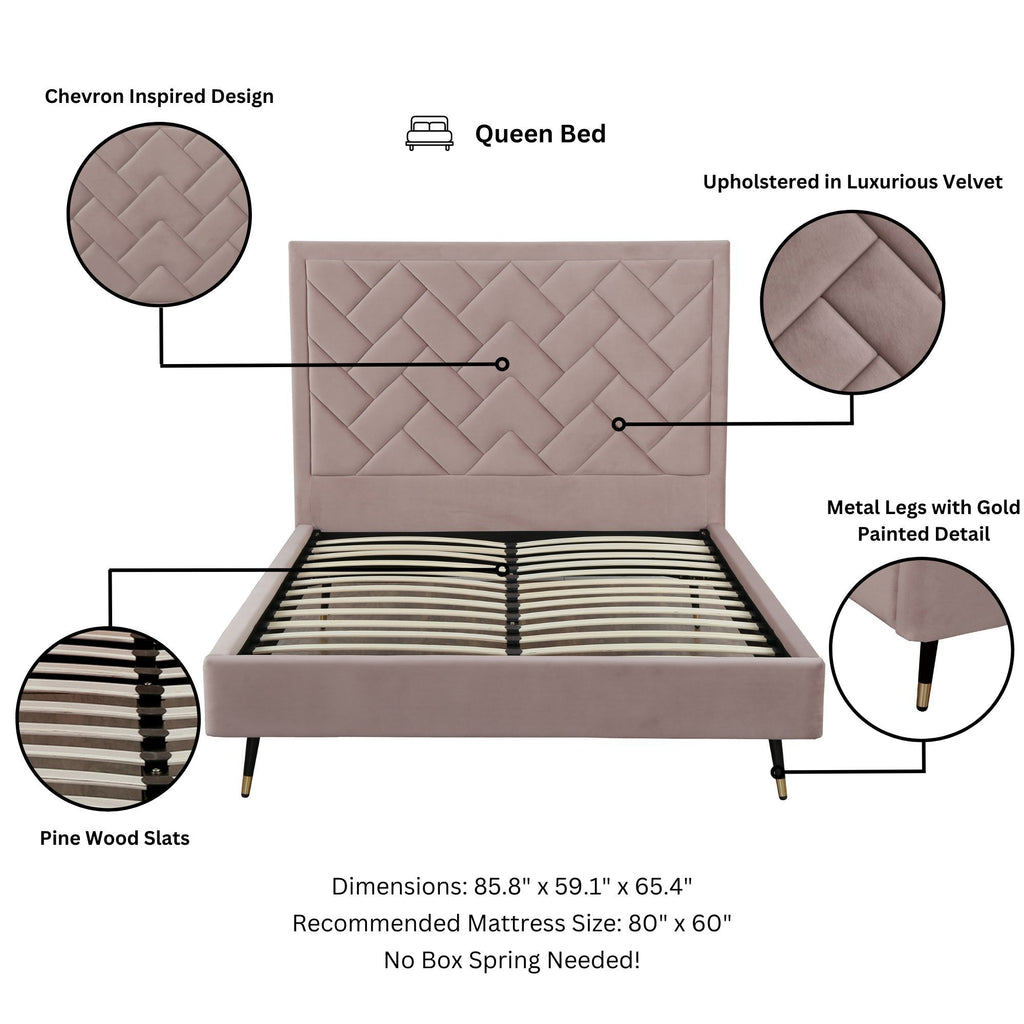 Crosby Upholstered Velvet Queen Bed in Blush