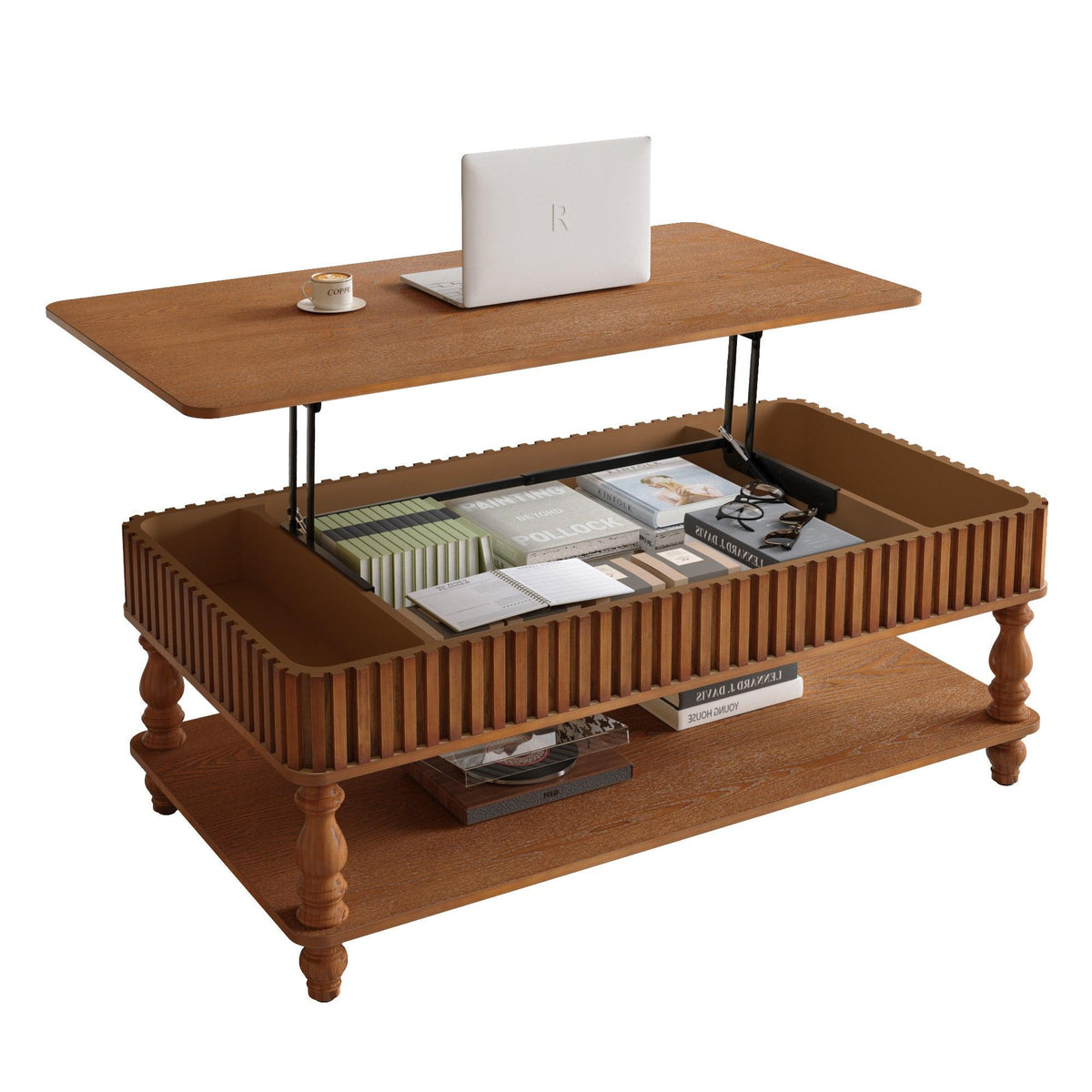 Vintage Brown Lift Top Coffee Table with Storage.