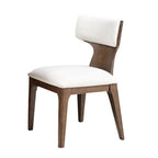 Contemporary Dining Chairs - Brown 2pc Set made of rubberwood with a curved backrest and soft fabric seat, side view.