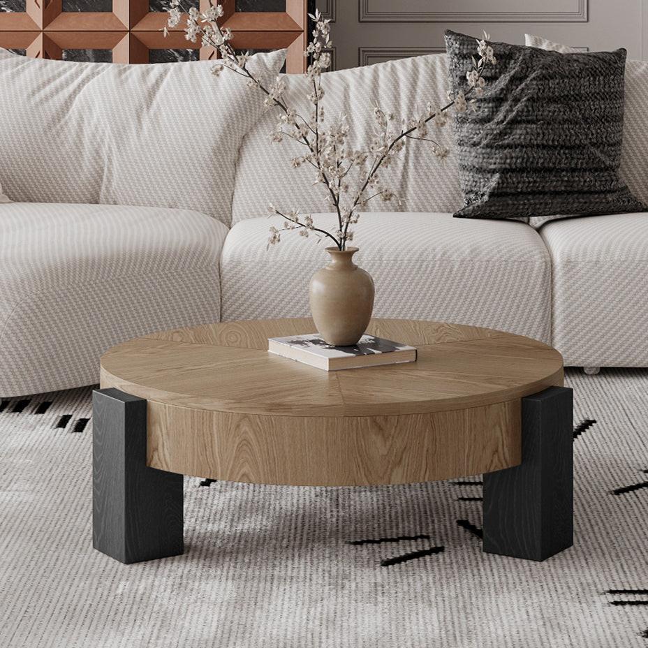 33'' Round Coffee Table with Hidden Storage for Small Spaces.