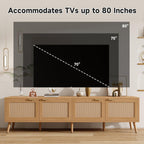 Modern TV Stand with Rattan Doors for 80in TVs.