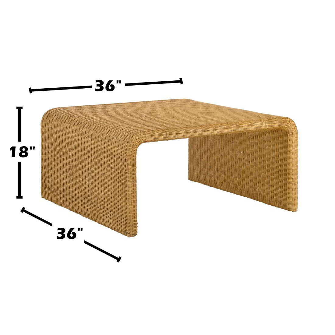 Woven Rattan Coffee Table - Natural Square Table with 36-inch width and length, 18-inch height, perfect for versatile home use.