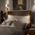 Mid-Century Modern Queen Bed with Reading Light.