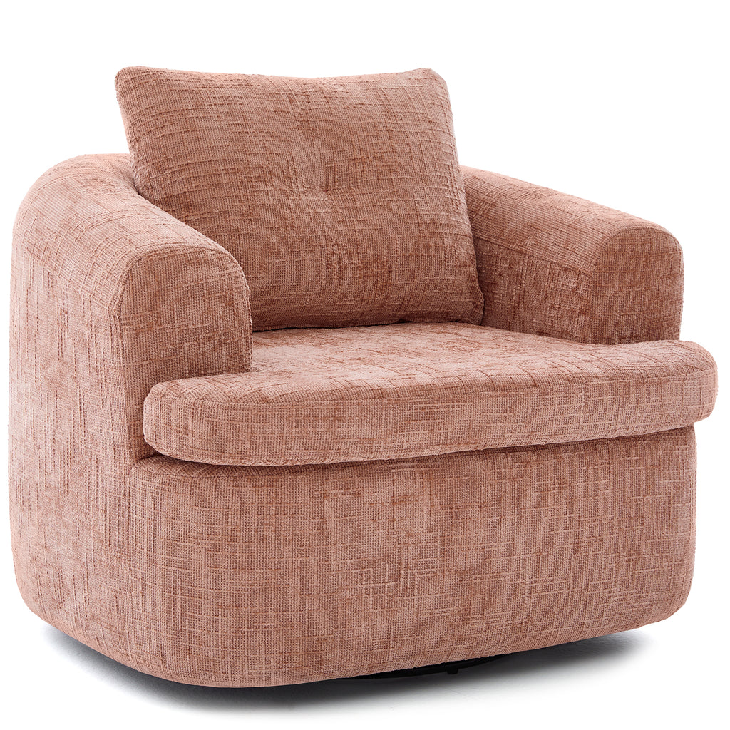 Modern Pink Swivel Barrel Chair with 360° Rotation and Dual-Layer Cushion for Living Room, Bedroom, Office, 36.6' Round Accent Chair in Chenille