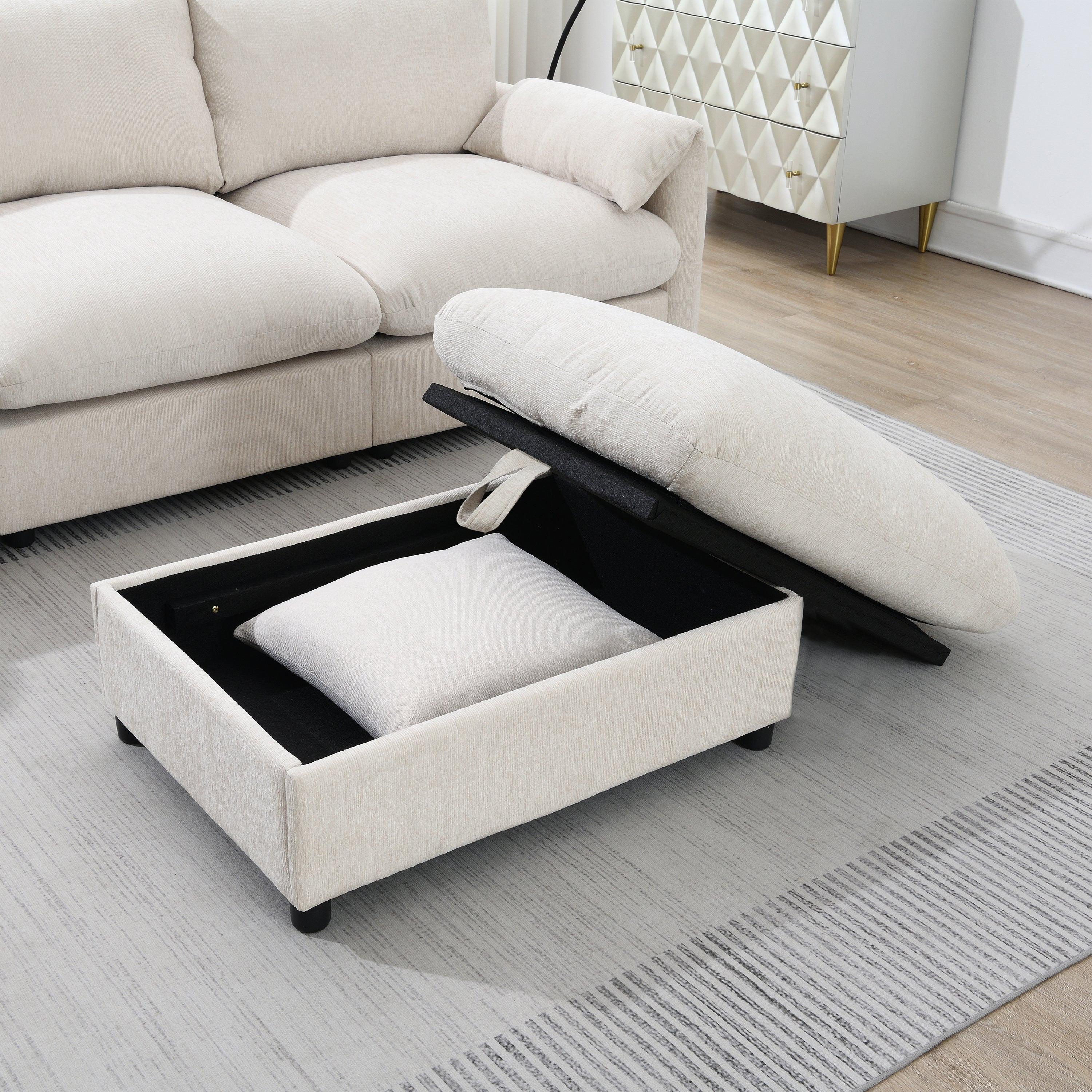 Versatile L-Shaped Sectional Sofa with Storage Ottoman.