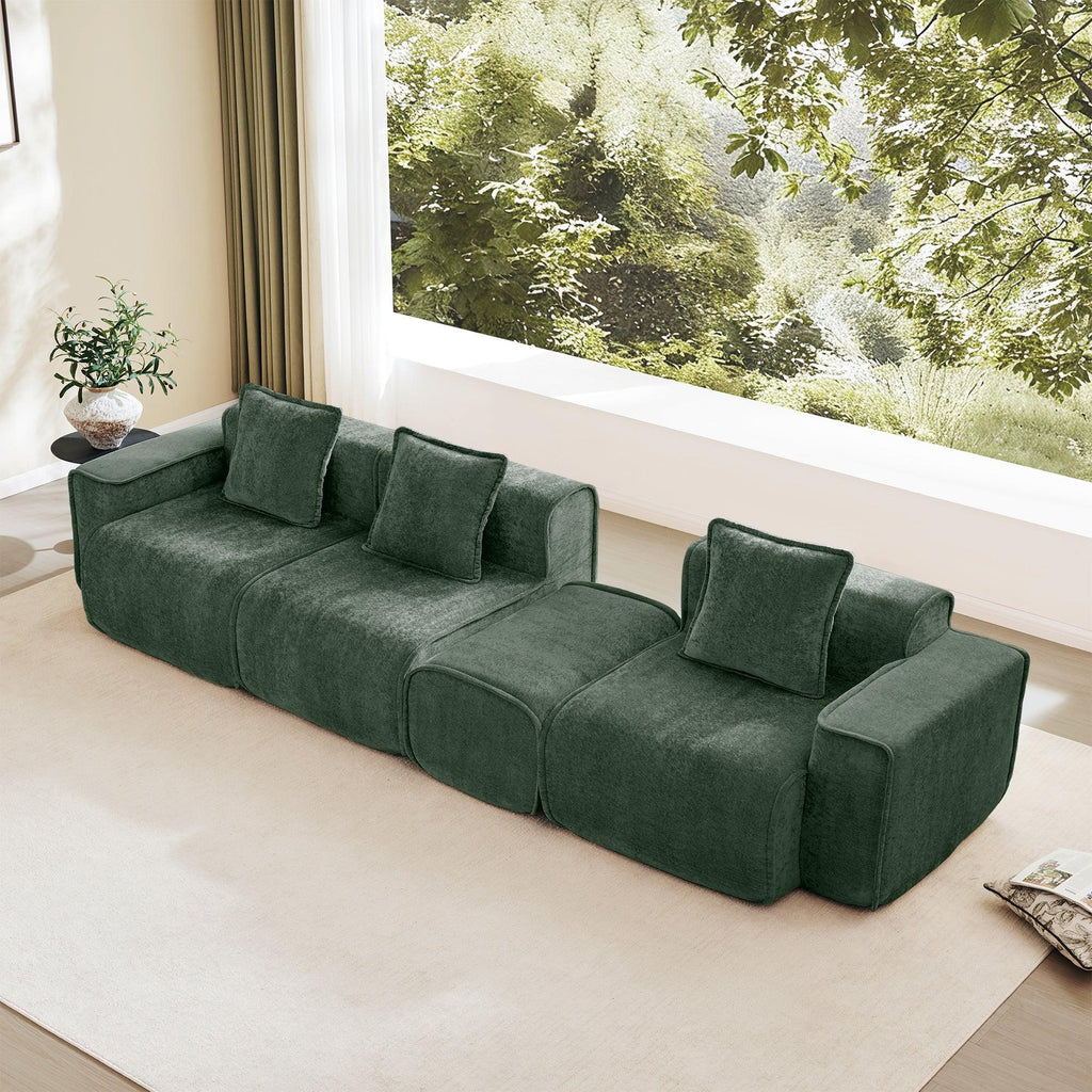 Modular Velvet Sectional Sofa with Ottoman - No Assembly.
