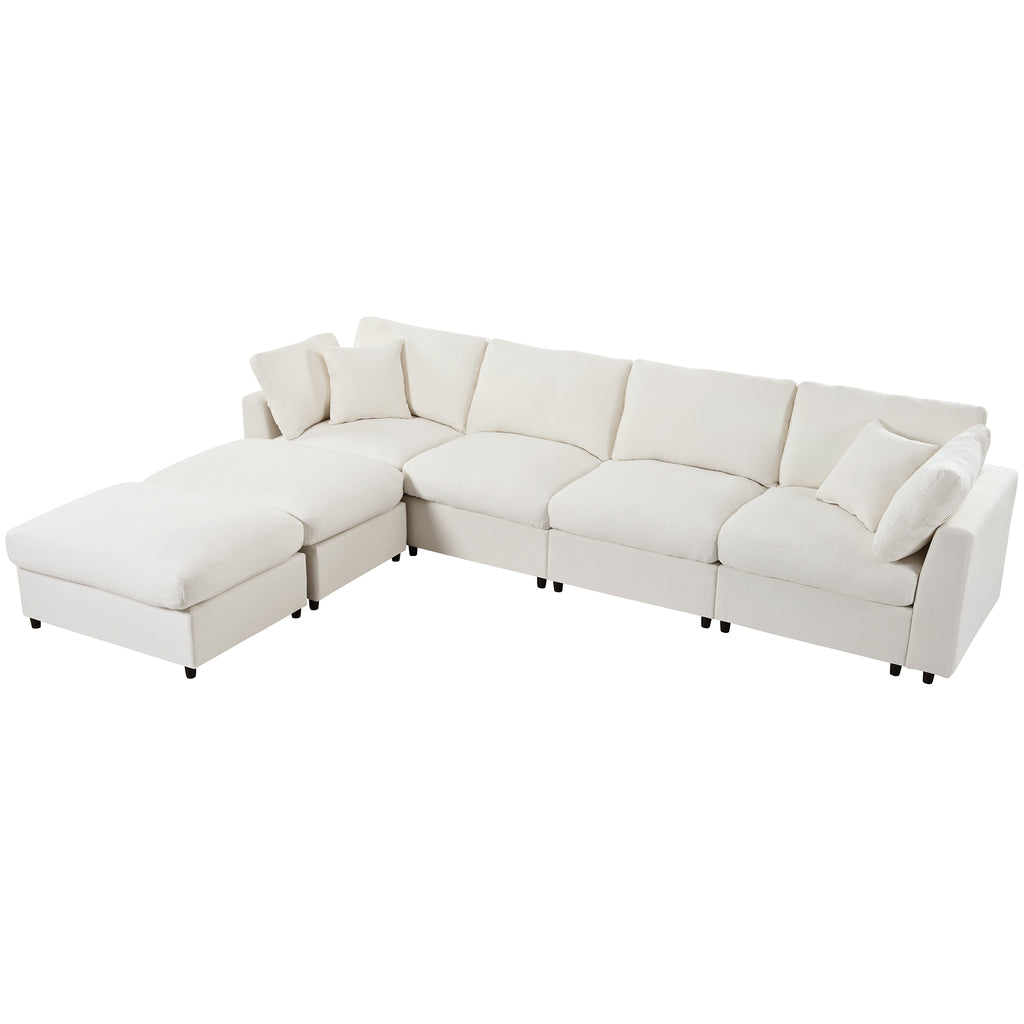 Side angle of U_STYLE U-shaped sectional sofa with 2 ottomans, showing extended chaise configuration and thick cushions.