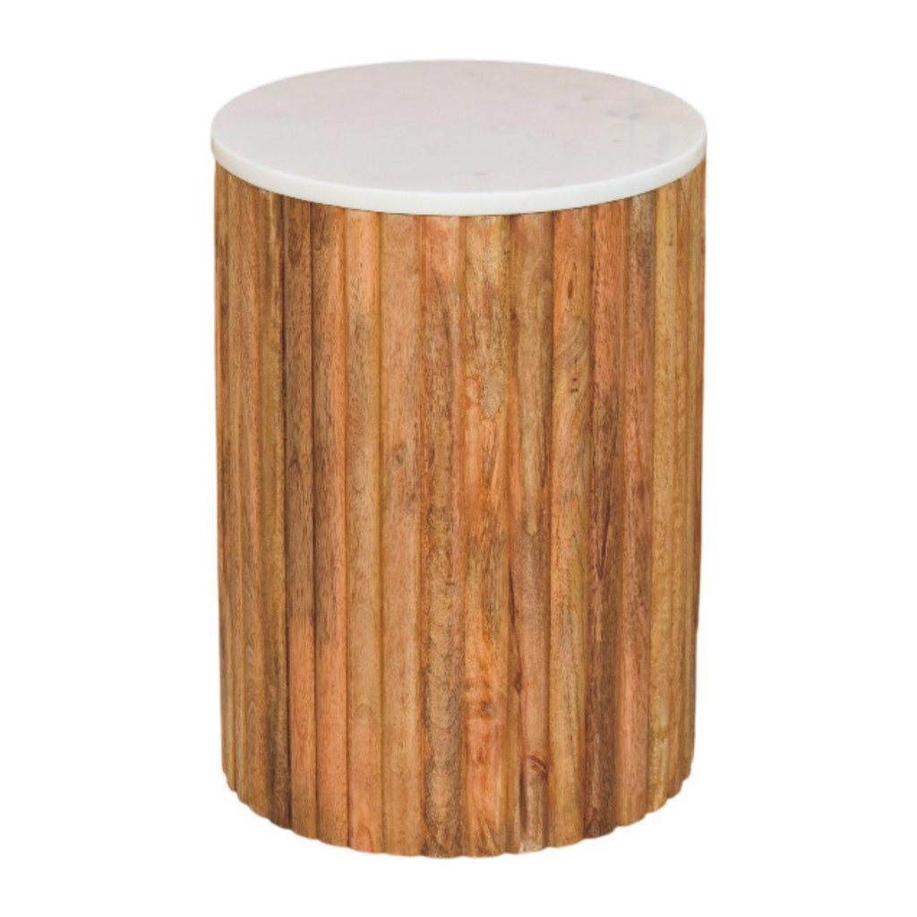 Artisan Solid Wood Fluted Marble Side Table.