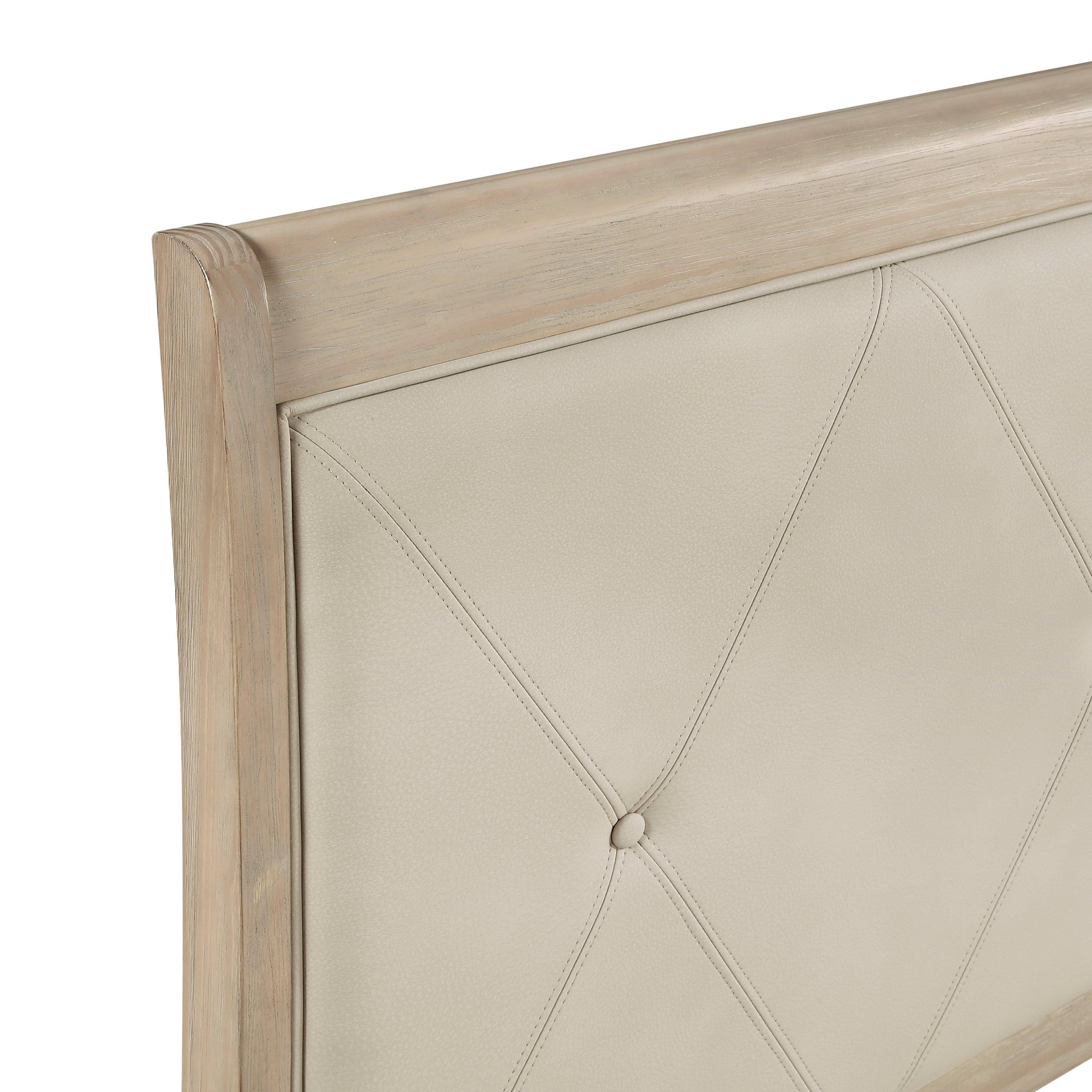 Beige Upholstered Full Bed - Rustic Farmhouse Charm.