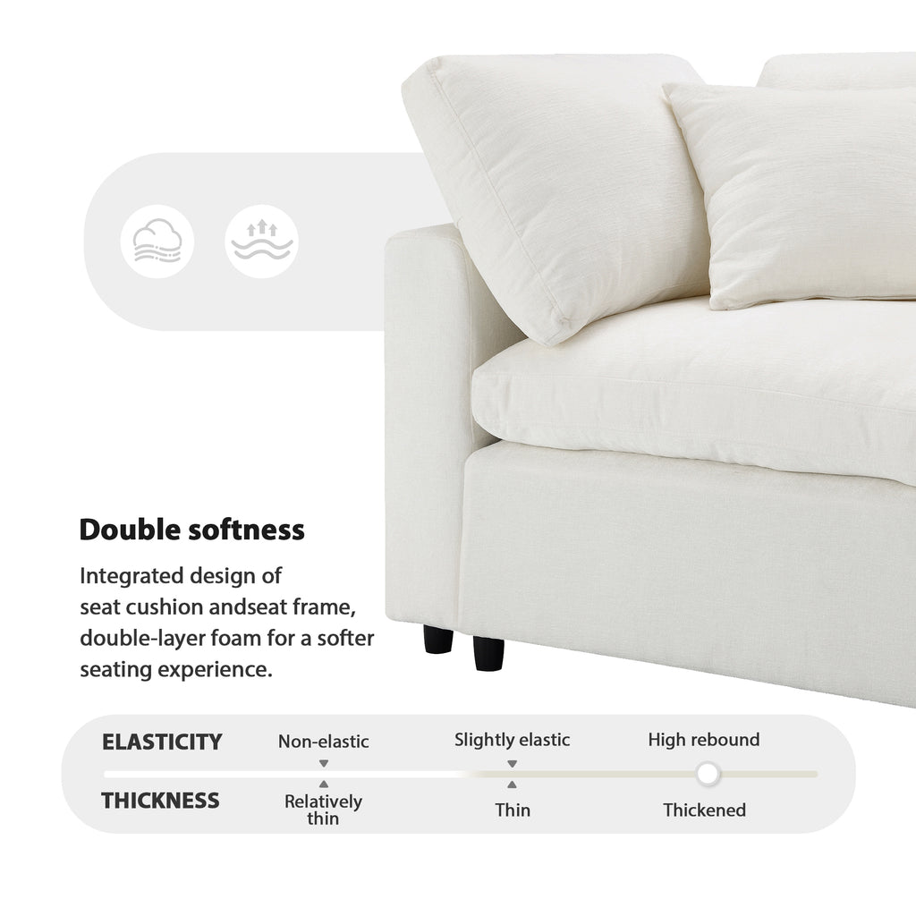 Close-up of 130' Modular Sofa Bed cushion showing double-layer foam and chenille fabric for enhanced softness and comfort.