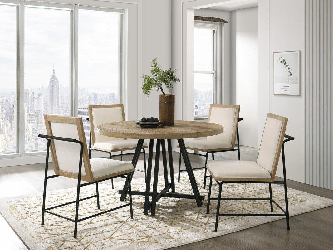 Tiziano Oak Dining Table Set with Upholstered Chairs.