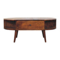 Solid Wood Chestnut Oval Coffee Table with 1-Drawer