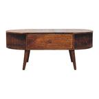 Solid Wood Chestnut Oval Coffee Table with 1-Drawer