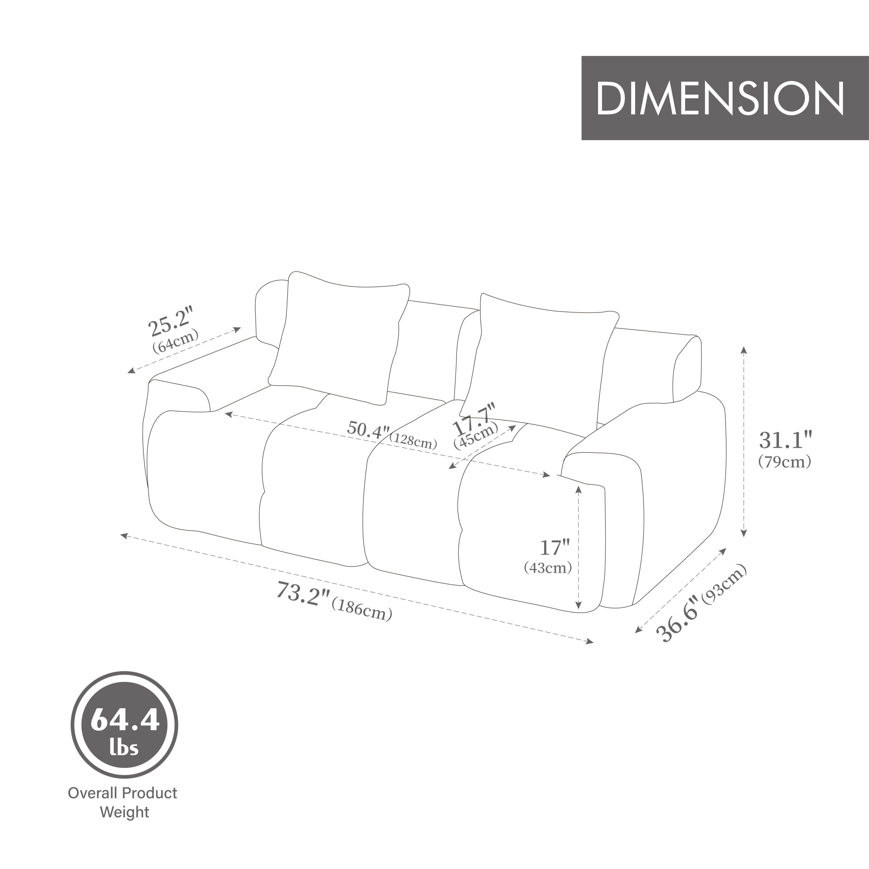 73' Modern Modular Sectional Sofa Loveseat, 2 Seater Tufted Comfy Cloud Tufted Floor Convertible Couch with 2 Pillows, Boneless Conversion Sofa for Living Room,Office, Apartment,Guestroom, Ivory