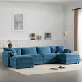 136-Inch Blue Chenille U-Shaped Sectional Sofa with Deep Seating