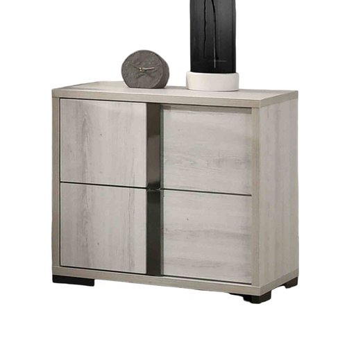 Contemporary Nightstand with Drawers in White Wash Finish.