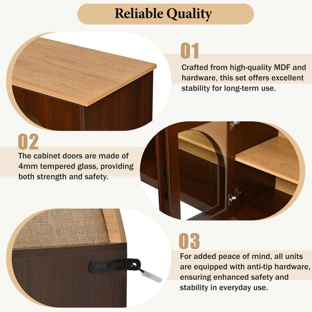 3-Piece Retro TV Stand Set with Bookshelf for TVs.