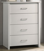 Celeste White 4-Drawer Chest with Silver Handles.