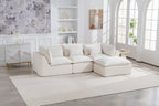 Oversized Antique White Velvet Modular Sectional Sofa with Ottoman
