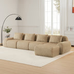 Modern L-Shaped Modular Sofa - Oversize 4-Seater Couch in light camel flannelette with ergonomic cushions and wide armrests for living rooms.