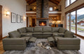 Olive Green Leather Match 8-Seater Sectional with Dual Recliners