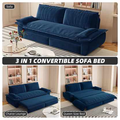 73.2' Queen Pull Out Sofa Bed,3-in-1 Convertible Sleeper Sofa,Multi-Functional Velvet Loveseat Bed,Blue(Old Sku:W1885S00124)