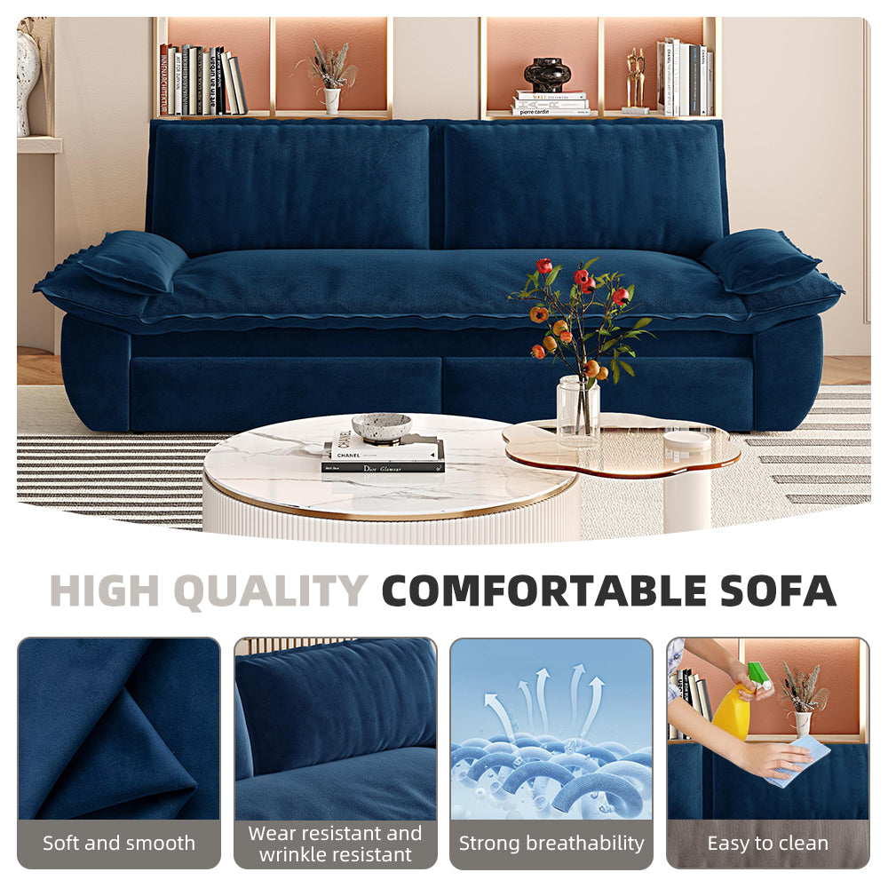 73.2' Queen Pull Out Sofa Bed,3-in-1 Convertible Sleeper Sofa,Multi-Functional Velvet Loveseat Bed,Blue(Old Sku:W1885S00124)