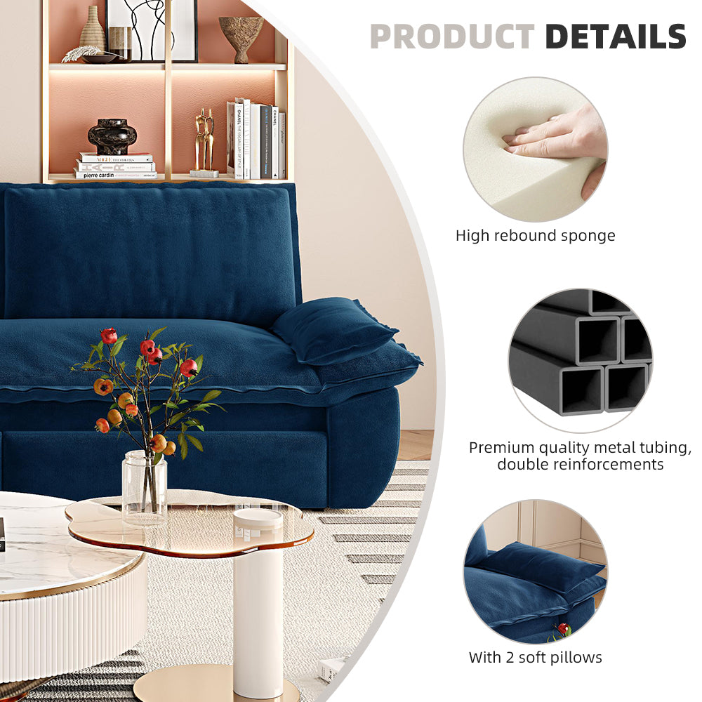 73.2' Queen Pull Out Sofa Bed,3-in-1 Convertible Sleeper Sofa,Multi-Functional Velvet Loveseat Bed,Blue(Old Sku:W1885S00124)