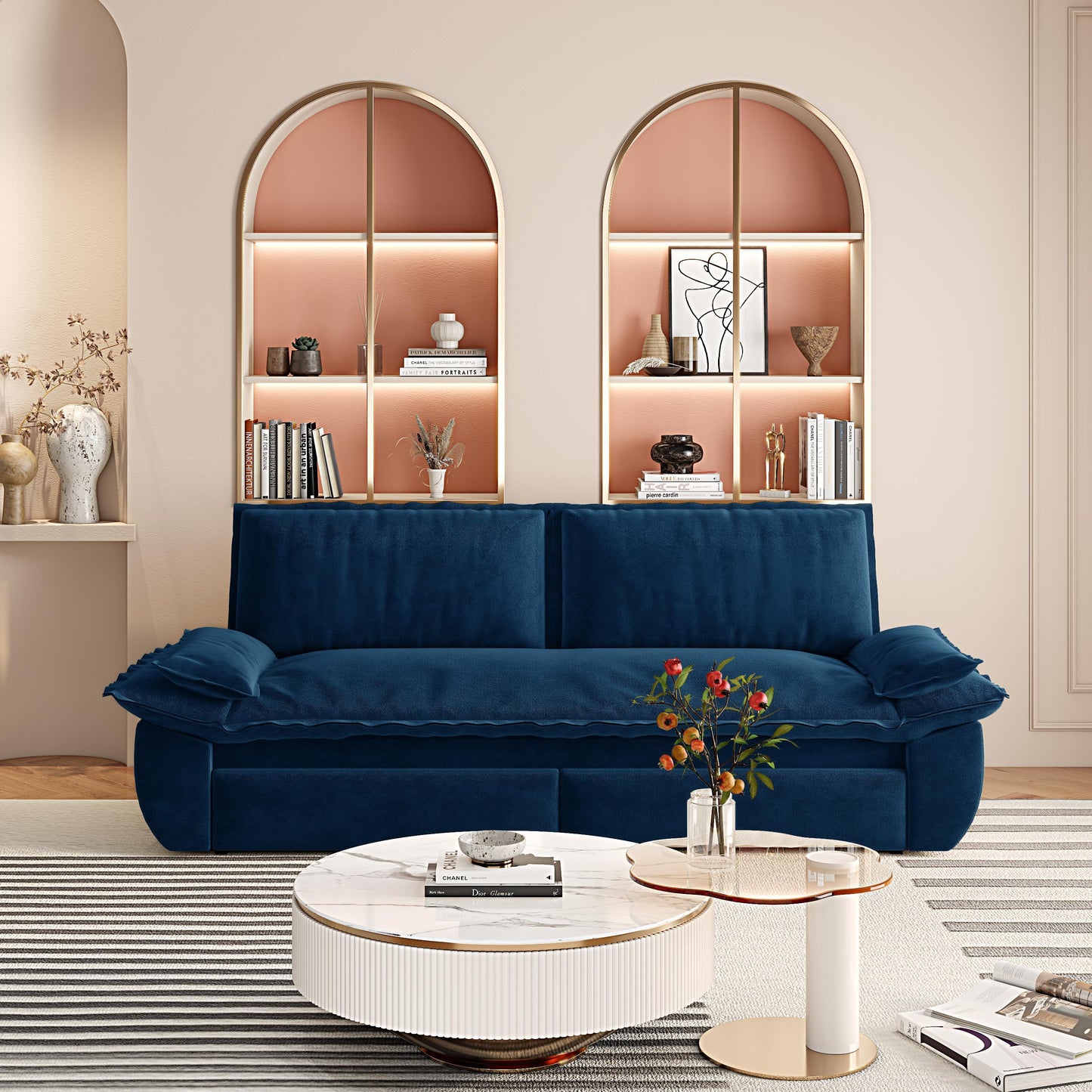 73.2' Queen Pull Out Sofa Bed,3-in-1 Convertible Sleeper Sofa,Multi-Functional Velvet Loveseat Bed,Blue(Old Sku:W1885S00124)