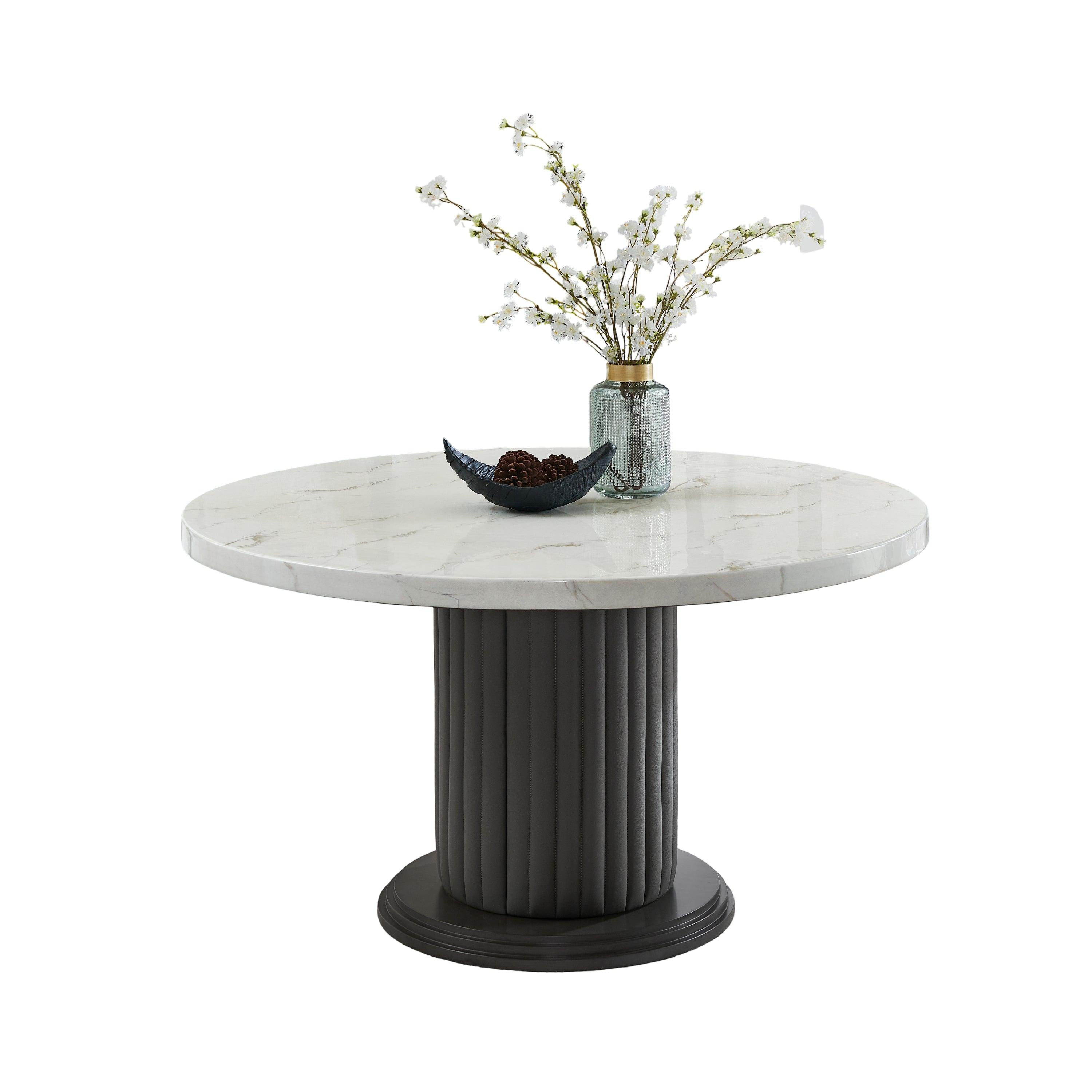 Venezia 54' Round Dining Table Seats 6 - Modern Gray Base.