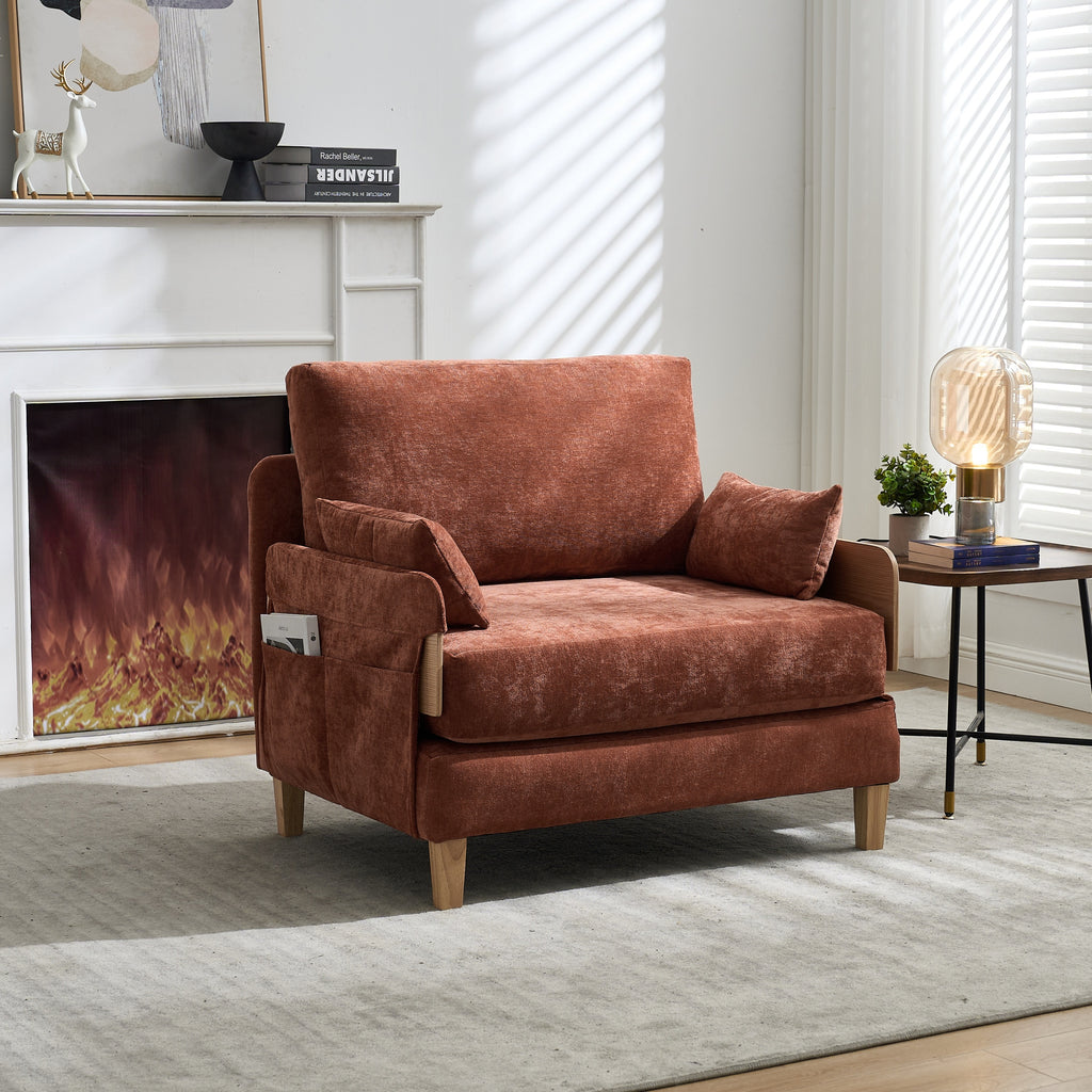 Convertible Sofa Bed Recliner - 3-in-1 in orange chenille with pillows, ideal for compact living rooms or small apartments.